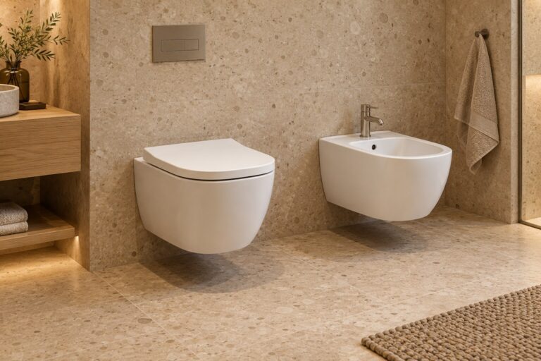 WC e bidet affiancati con spazio laterale e frontale