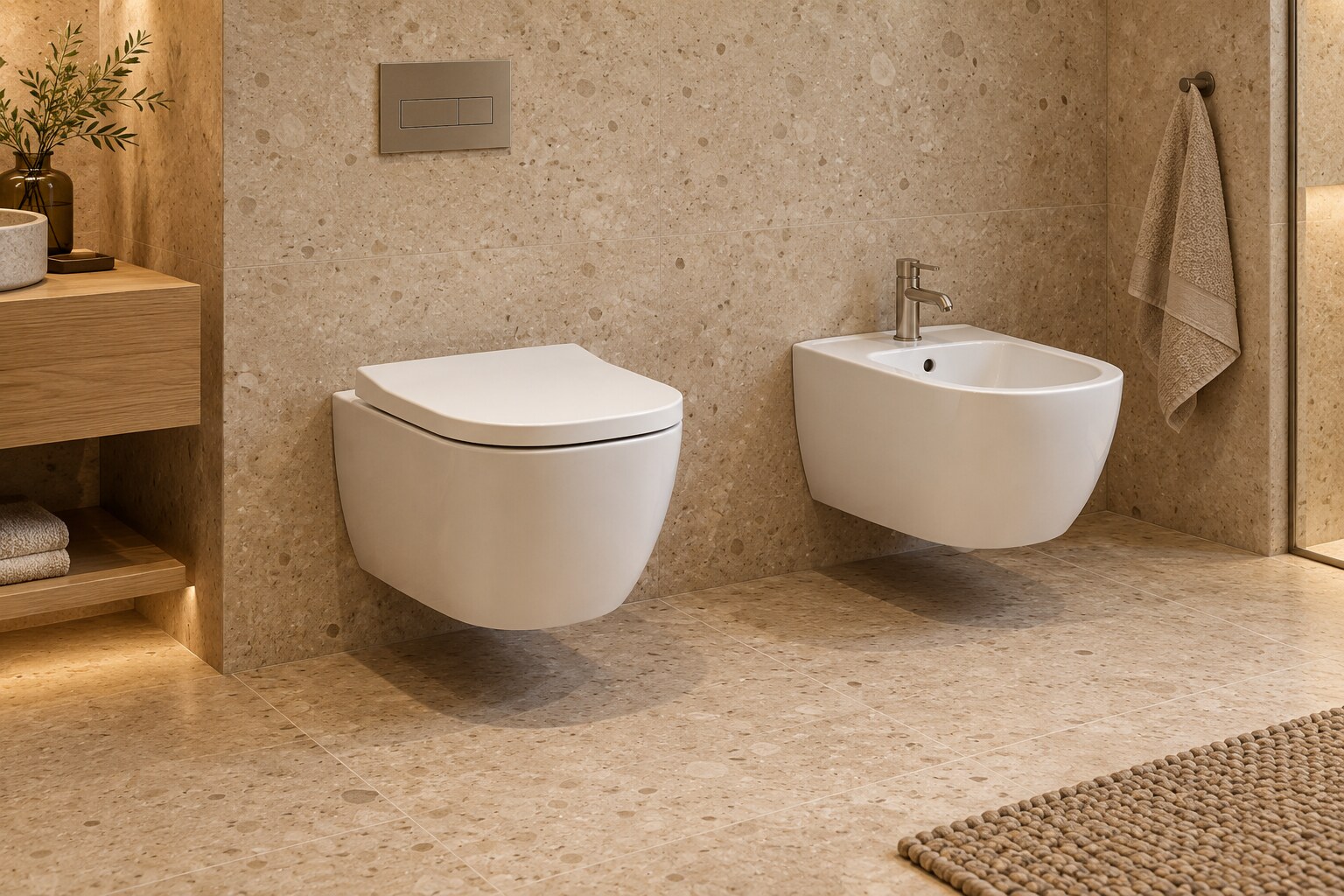 WC e bidet affiancati con spazio laterale e frontale